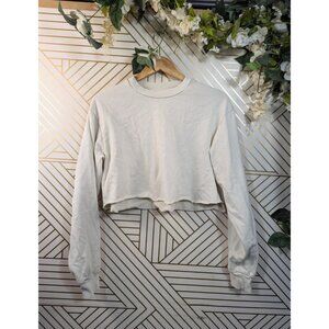 JOHN ELLIOTT Women's Cropped Sweatshirt Off White Long Sleeve Size S STAIN